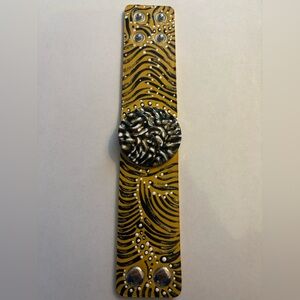 One of a kind hand painted Yellow and Black Patterned Bracelet
